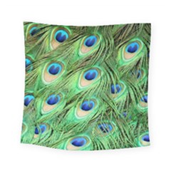 Peacock Feathers Peafowl Square Tapestry (small) by Wegoenart
