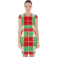 Christmas Fabric Textile Red Green Capsleeve Drawstring Dress  by Wegoenart