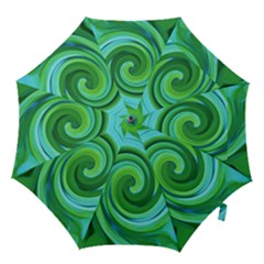 Groovy Abstract Turquoise Liquid Swirl Painting Hook Handle Umbrellas (large) by myrubiogarden