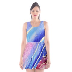 Painting Abstract Blue Pink Spots Scoop Neck Skater Dress by Pakrebo
