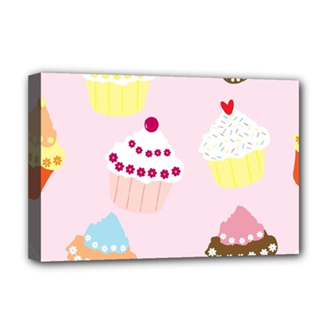 Cupcakes Wallpaper Paper Background Deluxe Canvas 18  X 12  (stretched) by Pakrebo