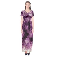 Amethyst Purple Violet Geode Slice Short Sleeve Maxi Dress by genx