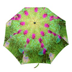 Impressionistic Purple Peonies With Green Hostas Folding Umbrellas by myrubiogarden