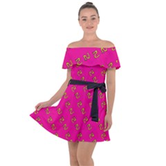 No Step On Snek Pattern Pink Background Meme Off Shoulder Velour Dress by snek