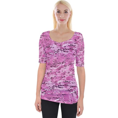 Pink Camouflage Army Military Girl Wide Neckline Tee by snek