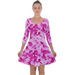Standard Pink Camouflage Army Military Girl Funny Pattern Quarter Sleeve Skater Dress by snek
