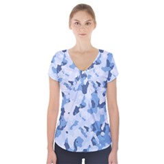 Standard Light Blue Camouflage Army Military Short Sleeve Front Detail Top by snek