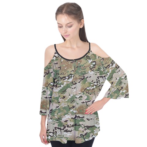 Wood Camouflage Military Army Green Khaki Pattern Flutter Tees by snek