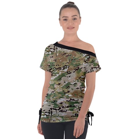 Wood Camouflage Military Army Green Khaki Pattern Tie-up Tee by snek