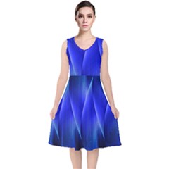 Audio Sound Soundwaves Art Blue V-neck Midi Sleeveless Dress  by Alisyart