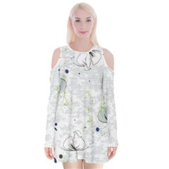 Butterfly Flower Velvet Long Sleeve Shoulder Cutout Dress by Alisyart