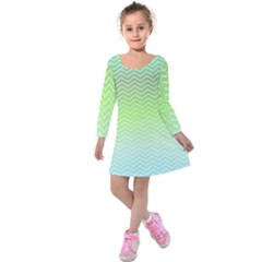 Green Line Zigzag Pattern Chevron Kids  Long Sleeve Velvet Dress by Alisyart