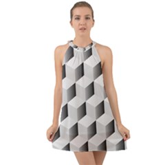 Cube Isometric Halter Tie Back Chiffon Dress by Mariart