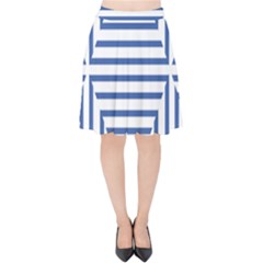 Geometric Shapes Stripes Blue Velvet High Waist Skirt by Mariart