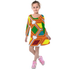 Shape Plaid Kids  Long Sleeve Velvet Dress by Mariart