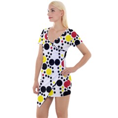 Pattern Circle Texture Short Sleeve Asymmetric Mini Dress by Alisyart