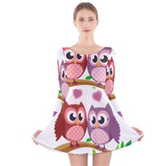 Owl Cartoon Bird Long Sleeve Velvet Skater Dress by Alisyart
