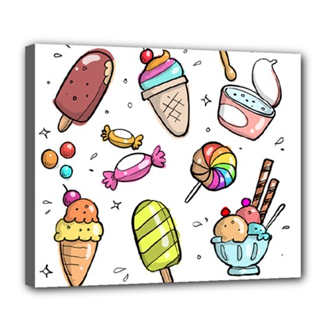 Doodle Cartoon Drawn Cone Food Deluxe Canvas 24  X 20  (stretched) by Pakrebo