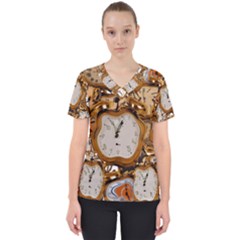 Time Clock Watches Women s V-neck Scrub Top by Mariart