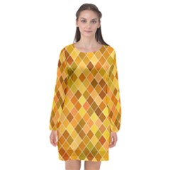 Square Pattern Diagonal Long Sleeve Chiffon Shift Dress  by Mariart
