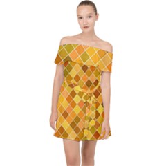 Square Pattern Diagonal Off Shoulder Chiffon Dress by Mariart