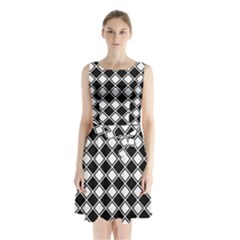 Square Diagonal Pattern Sleeveless Waist Tie Chiffon Dress by Mariart