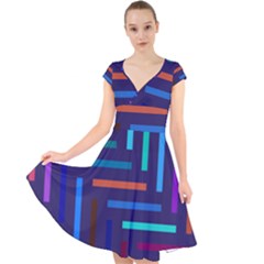 Line Background Abstract Cap Sleeve Front Wrap Midi Dress by Mariart