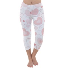 Pastel Pink Hearts Capri Winter Leggings  by retrotoomoderndesigns