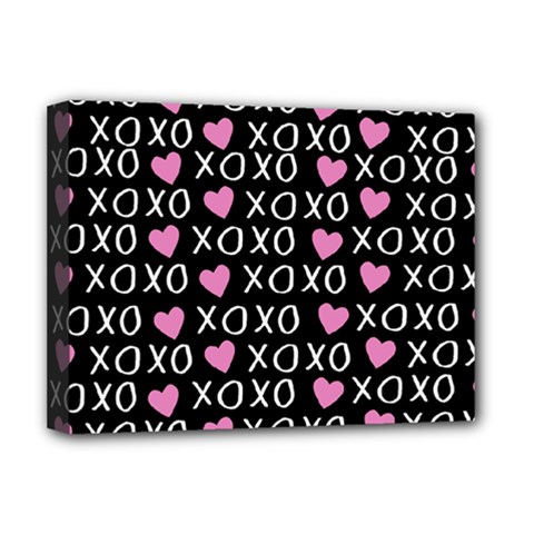 Xo Valentines Day Pattern Deluxe Canvas 16  X 12  (stretched)  by Valentinaart