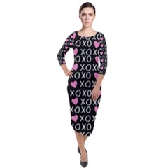 Xo Valentines Day Pattern Quarter Sleeve Midi Velour Bodycon Dress by Valentinaart