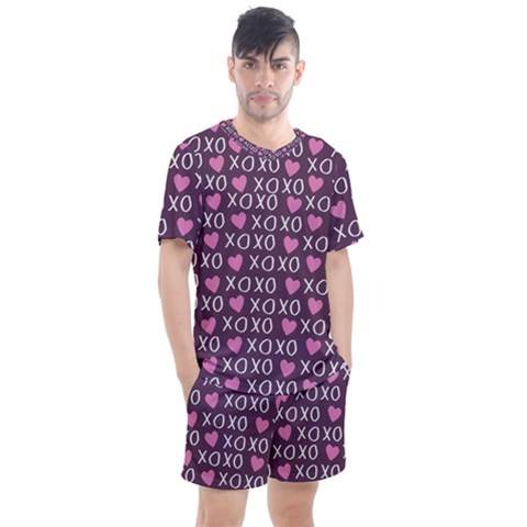 Xo Valentines Day Pattern Men s Mesh Tee And Shorts Set by Valentinaart