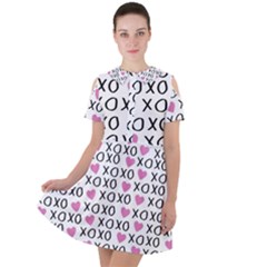 Xo Valentines Day Pattern Short Sleeve Shoulder Cut Out Dress  by Valentinaart