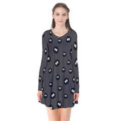 Totoro - Soot Sprites Pattern Long Sleeve V-neck Flare Dress by Valentinaart