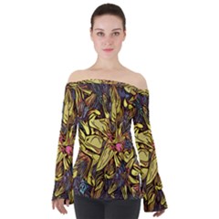 Lilies Abstract Flowers Nature Off Shoulder Long Sleeve Top by Pakrebo