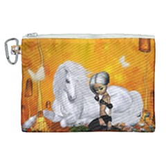 Wonderful Unicorn With Fairy Canvas Cosmetic Bag (xl) by FantasyWorld7