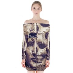 Creepy Photo Collage Artwork Long Sleeve Off Shoulder Dress by dflcprintsclothing