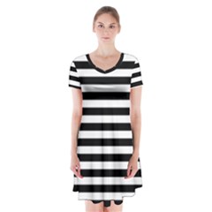 Black Stripes Short Sleeve V-neck Flare Dress by snowwhitegirl