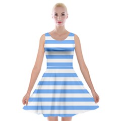 Blue Stripes Velvet Skater Dress by snowwhitegirl