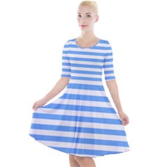 Blue Stripes Quarter Sleeve A-line Dress by snowwhitegirl