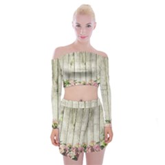 Floral Wood Wall Off Shoulder Top With Mini Skirt Set by snowwhitegirl