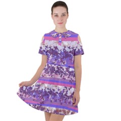 Abstract Pastel Pink Blue Short Sleeve Shoulder Cut Out Dress  by snowwhitegirl