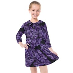 Tropical Leaves Purple Kids  Quarter Sleeve Shirt Dress by snowwhitegirl