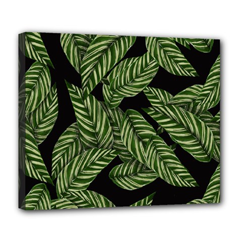 Tropical Leaves On Black Deluxe Canvas 24  X 20  (stretched) by snowwhitegirl