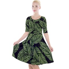 Tropical Leaves On Black Quarter Sleeve A-line Dress by snowwhitegirl