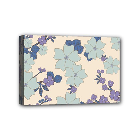Vintage Floral Blue Pattern Mini Canvas 6  X 4  (stretched) by snowwhitegirl