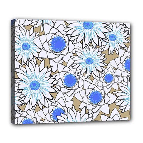 Vintage White Blue Flowers Deluxe Canvas 24  X 20  (stretched) by snowwhitegirl