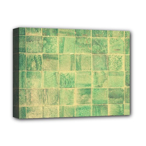Abstract Green Tile Deluxe Canvas 16  X 12  (stretched)  by snowwhitegirl