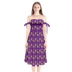Victorian Crosses Purple Shoulder Tie Bardot Midi Dress by snowwhitegirl