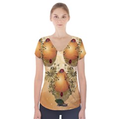 Wonderful Easter Egg With Flowers And Snail Short Sleeve Front Detail Top by FantasyWorld7
