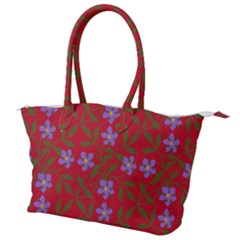 Red With Purple Flowers Canvas Shoulder Bag by snowwhitegirl